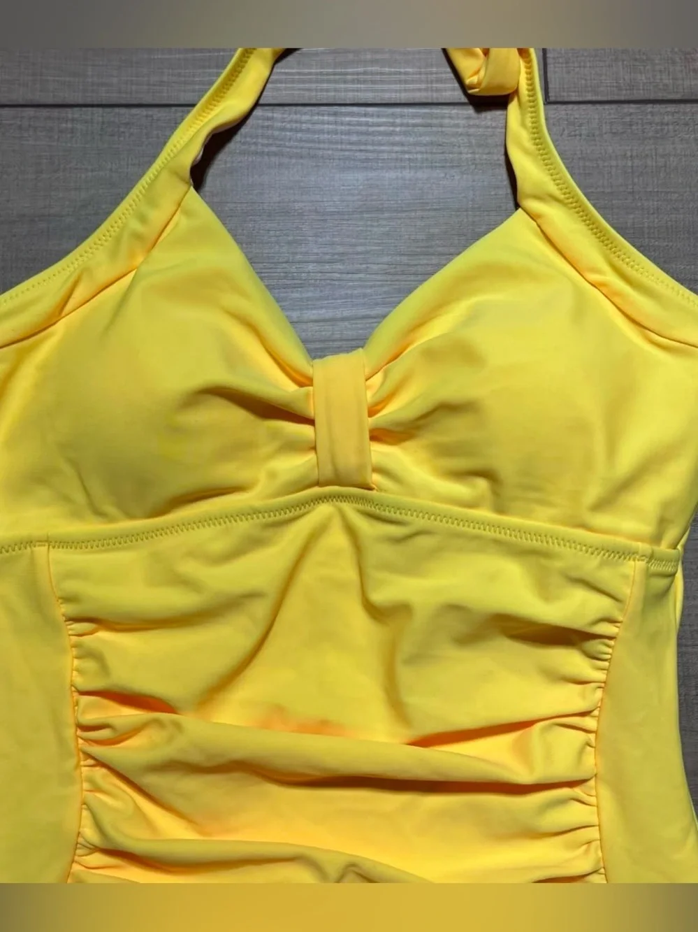 Bellecarrie Women's One Piece Halter Ruched Swimsuit Size Small Yellow
